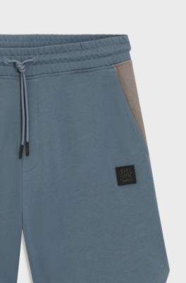 HUGO x RB-short van katoenen sweatstof met stiermotief, Blauw