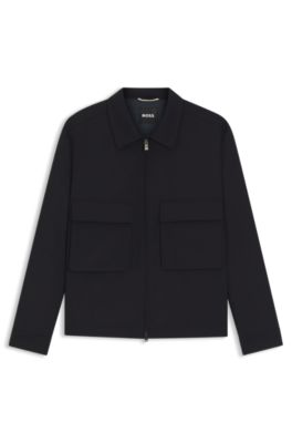 Relaxed-fit zip-up overshirt in melange virgin wool, Dark Blue