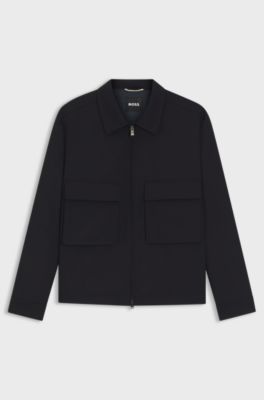Relaxed-fit zip-up overshirt in melange virgin wool, Dark Blue