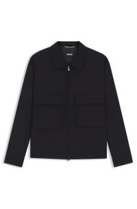 Relaxed-fit zip-up overshirt in melange virgin wool, Dark Blue