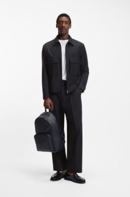 Relaxed-fit zip-up overshirt in melange virgin wool, Dark Blue