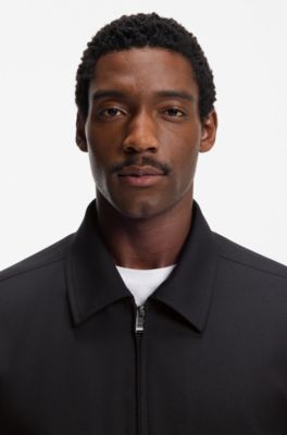 Relaxed-fit zip-up overshirt in melange virgin wool, Dark Blue