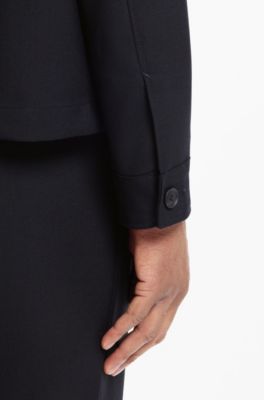 Sovracamicia relaxed fit con zip in lana vergine m&eacute;lange, Blu scuro