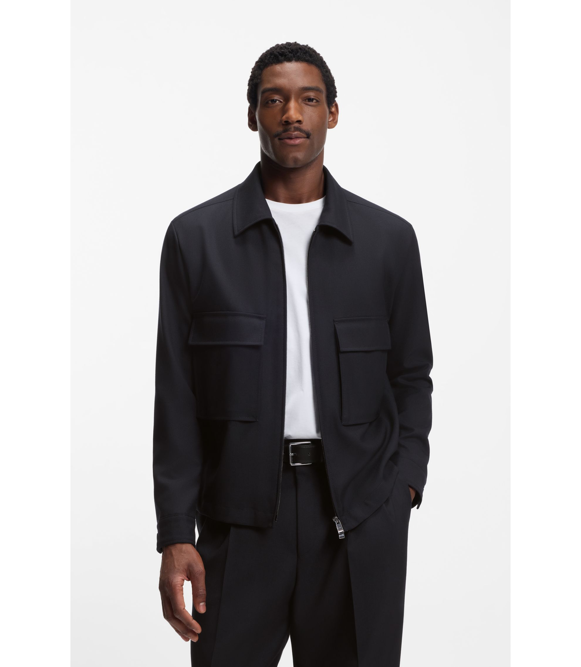 Relaxed-Fit Overshirt aus melierter Schurwolle mit Reißverschluss