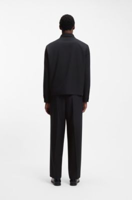 Relaxed-fit zip-up overshirt in melange virgin wool, Dark Blue