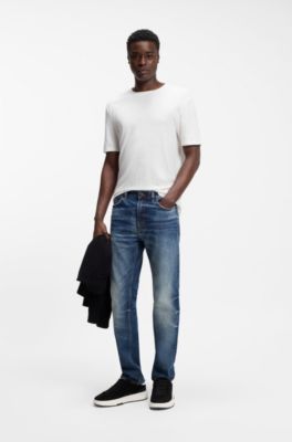Slim-fit T-shirt van interlock met slubstructuur, Naturel