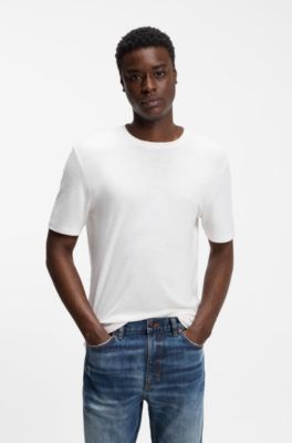 Slim-fit T-shirt in slub interlock, Natural