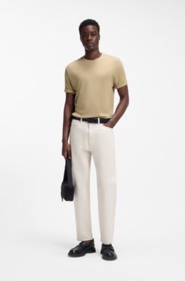 Slim-fit T-shirt in slub interlock, Beige