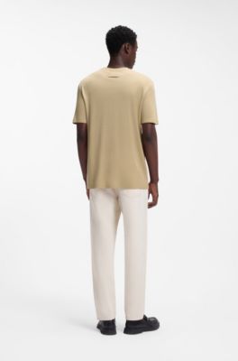 T-shirt slim fit in interlock di cotone slub, Beige