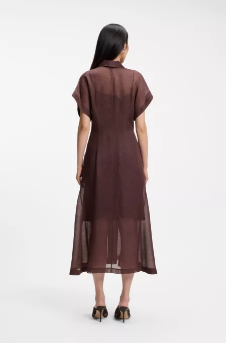 Pleat-waist shirt dress with linen