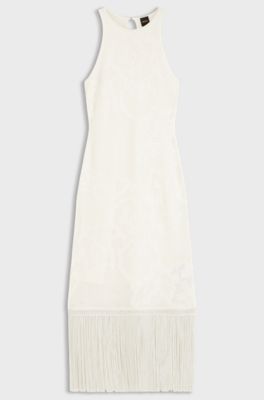 Robe Slim Fit &agrave; motif &agrave; fleurs et ourlet &agrave; franges, Naturel