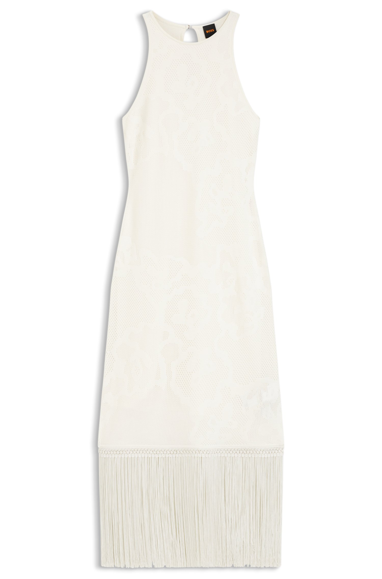 Boss Slim-fit dress with floral pattern and fringed hem klänningar dam – bild 3