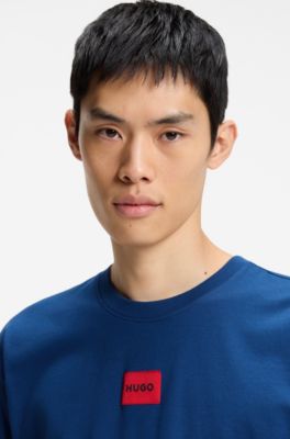 Stretch-cotton pyjamas with logo labels, Blue