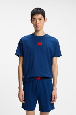 ストレッチコットン パジャマ ロゴラベル, ブルー