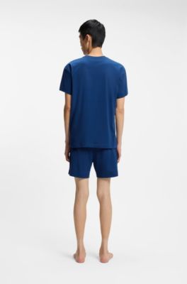 Stretch-cotton pyjamas with logo labels, Blue