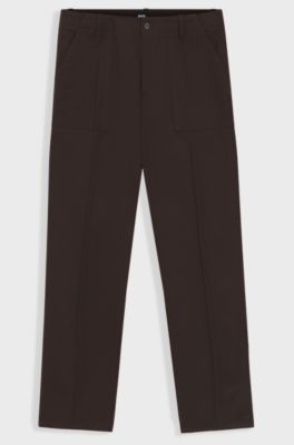 Pantaloni relaxed fit in twill di cotone, Marrone scuro