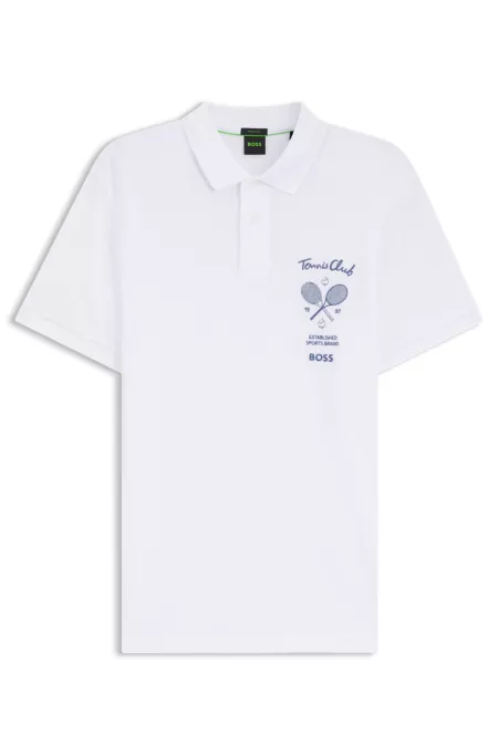 Cotton-mesh polo shirt with embroidered artwork