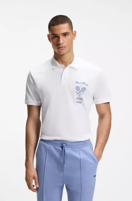 Cotton-mesh polo shirt with embroidered artwork