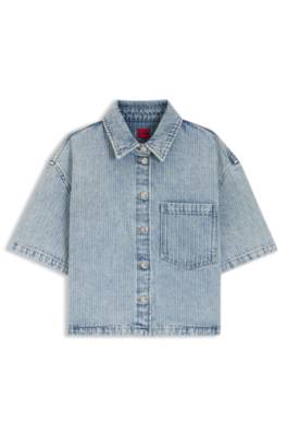 Hugo Relaxed-fit blouse in striped rigid denim blusar dam – bild 4