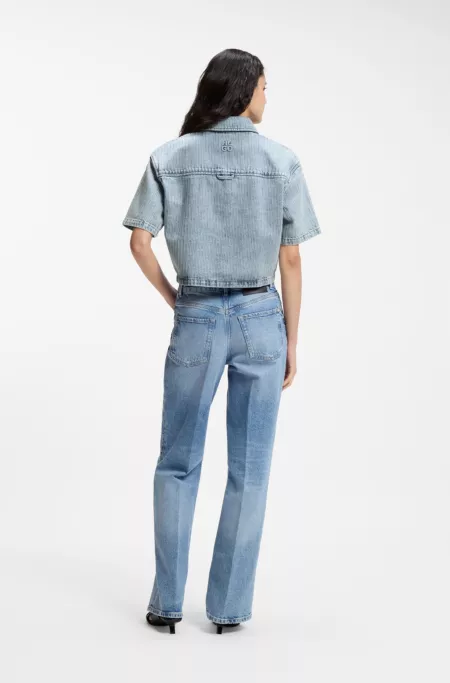 Blusa relaxed fit en denim rígido a rayas