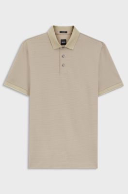 Mercerised-cotton polo shirt with three-tone jacquard, Light Beige