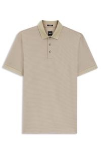 Mercerised-cotton polo shirt with three-tone jacquard, Light Beige