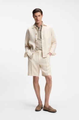 Mercerised-cotton polo shirt with three-tone jacquard, Light Beige