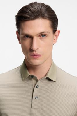 Mercerised-cotton polo shirt with three-tone jacquard, Light Beige