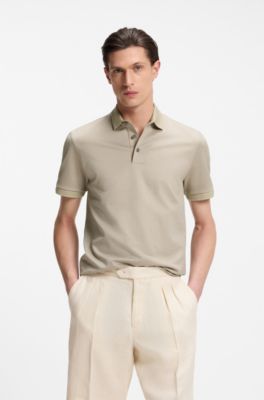 Mercerised-cotton polo shirt with three-tone jacquard, Light Beige