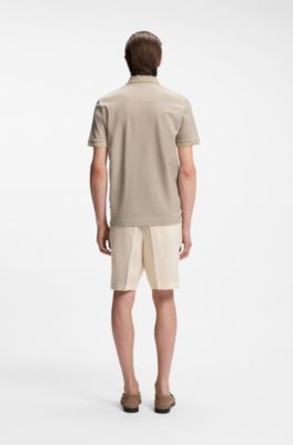 Mercerised-cotton polo shirt with three-tone jacquard, Light Beige