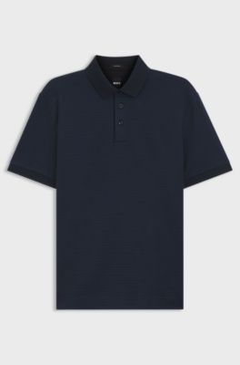 Mercerised-cotton polo shirt with three-tone jacquard, Dark Blue