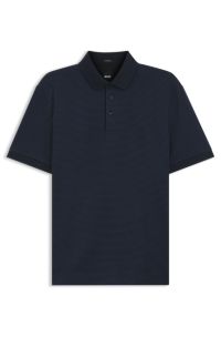 Mercerised-cotton polo shirt with three-tone jacquard, Dark Blue