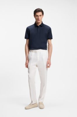 Mercerised-cotton polo shirt with three-tone jacquard, Dark Blue