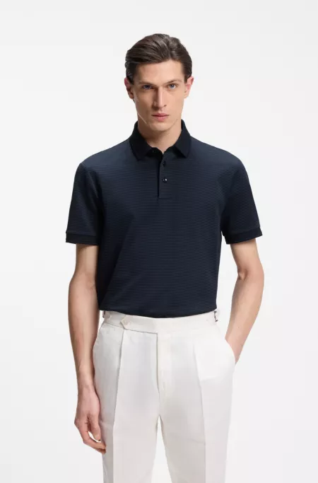 Mercerised-cotton polo shirt with three-tone jacquard