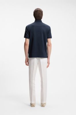 Mercerised-cotton polo shirt with three-tone jacquard, Dark Blue