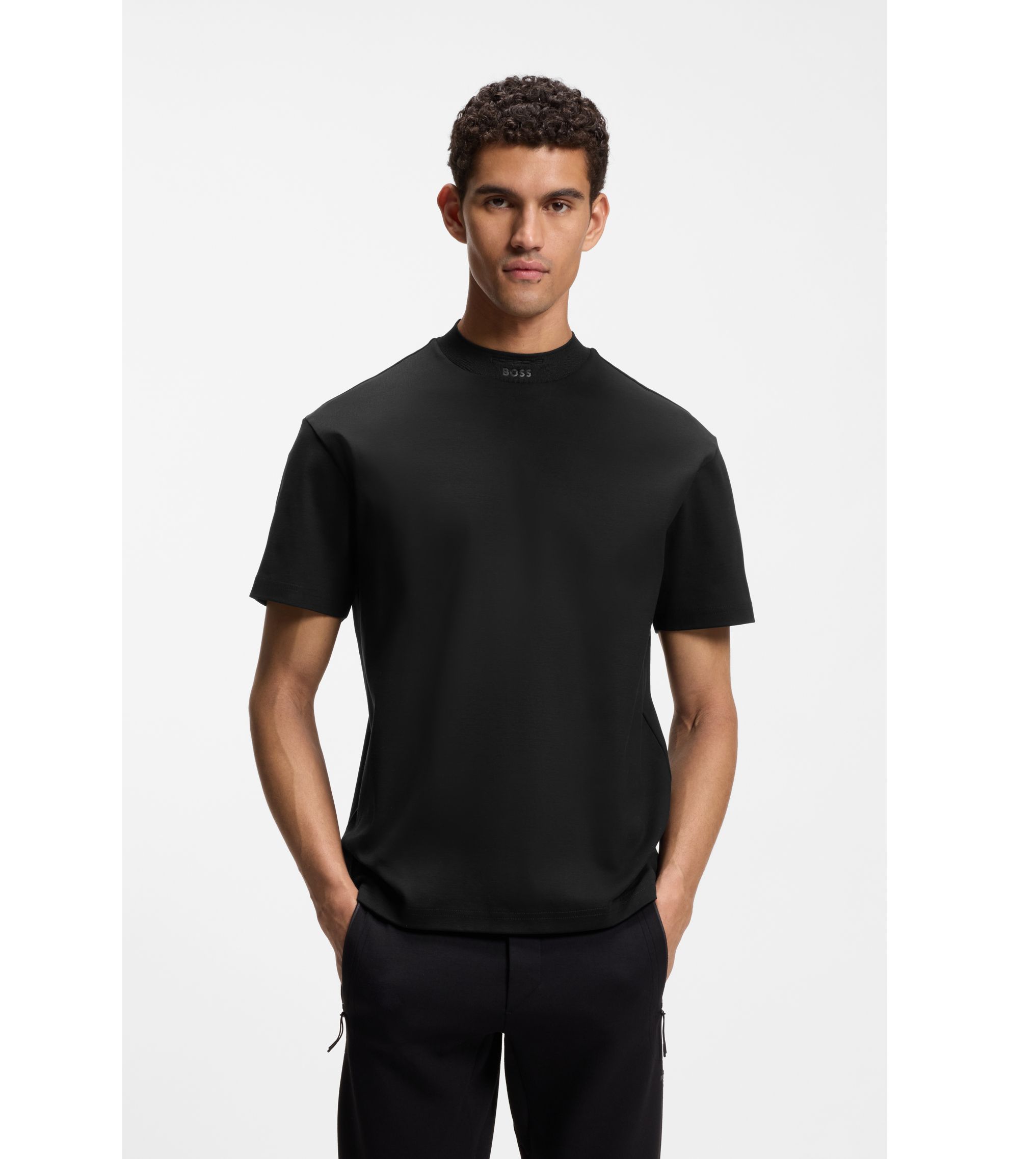 BOSS - Porsche x BOSS relaxed-fit T-shirt with logo collar - Black