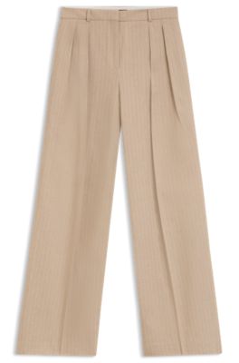 Regular-fit trousers in a sparkling pinstripe cotton blend, Beige