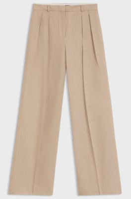Regular-fit broek van een katoenmix met glinsterende krijtstrepen, Beige