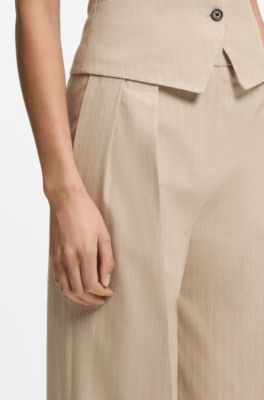 Regular-fit broek van een katoenmix met glinsterende krijtstrepen, Beige