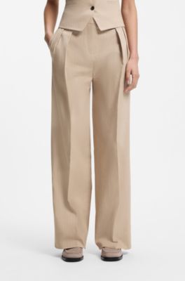 Regular-fit broek van een katoenmix met glinsterende krijtstrepen, Beige