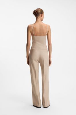 Regular-fit broek van een katoenmix met glinsterende krijtstrepen, Beige