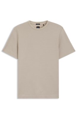 Mercerised-cotton T-shirt with three-tone jacquard, Light Beige