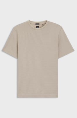 Mercerised-cotton T-shirt with three-tone jacquard, Light Beige