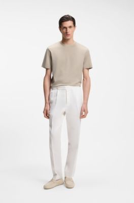 Mercerised-cotton T-shirt with three-tone jacquard, Light Beige