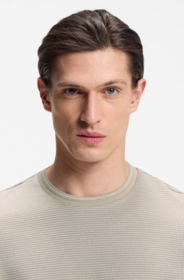 Mercerised-cotton T-shirt with three-tone jacquard, Light Beige