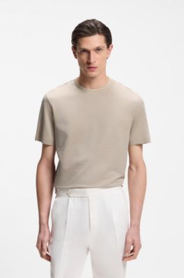 T-Shirt aus merzerisierter Baumwolle mit dreifarbigem Jacquard-Muster, Hellbeige