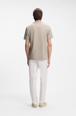 T-shirt van gemerceriseerde katoen met driekleurige jacquard, Lichtbeige