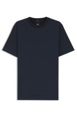 Mercerised-cotton T-shirt with three-tone jacquard, Dark Blue