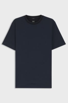Mercerised-cotton T-shirt with three-tone jacquard, Dark Blue