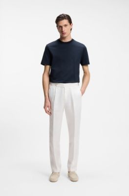 Mercerised-cotton T-shirt with three-tone jacquard, Dark Blue